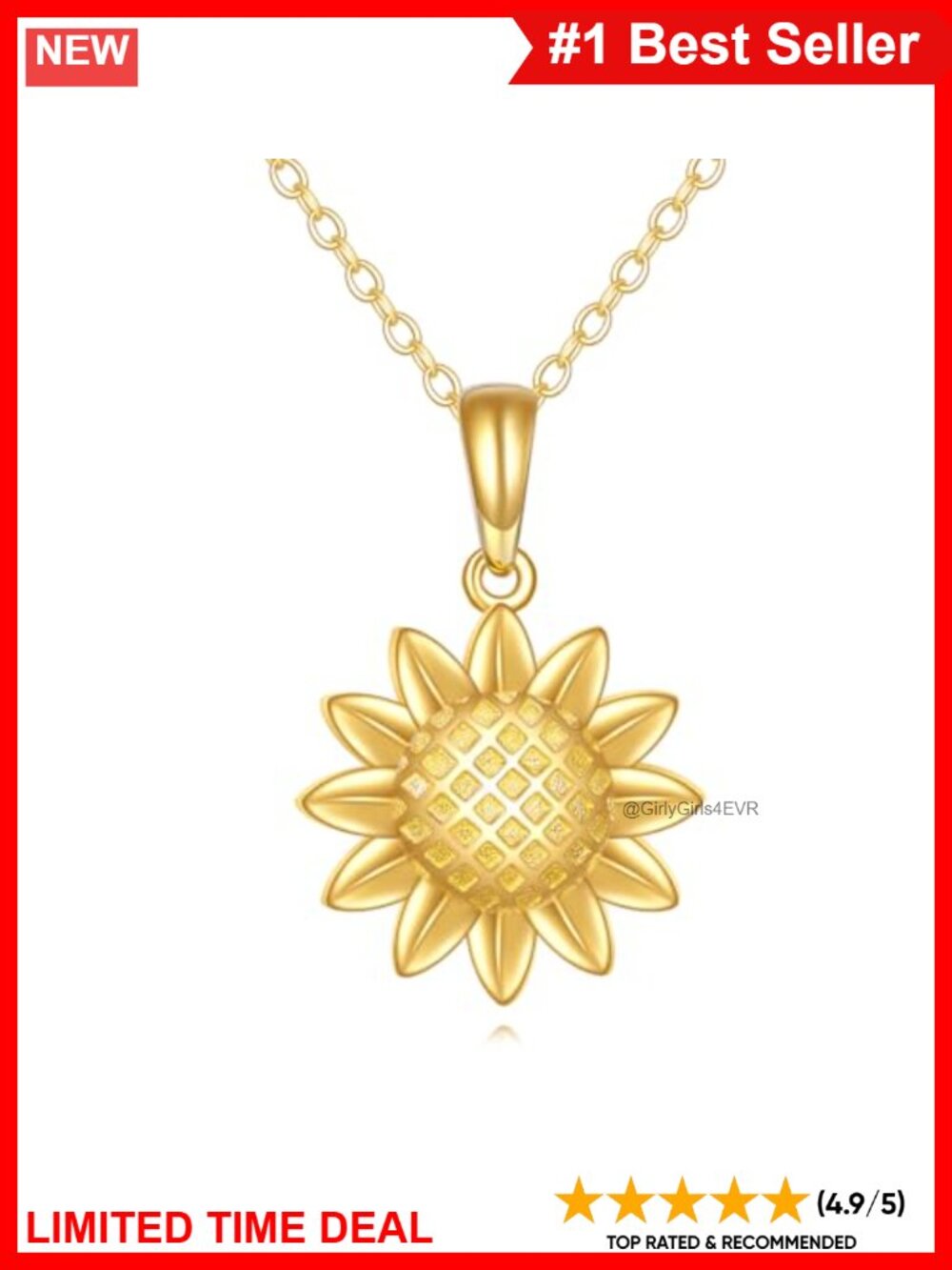 14k Yellow Gold Sunflower Pendant Necklace 16in Hypoallergenic Gift for Her